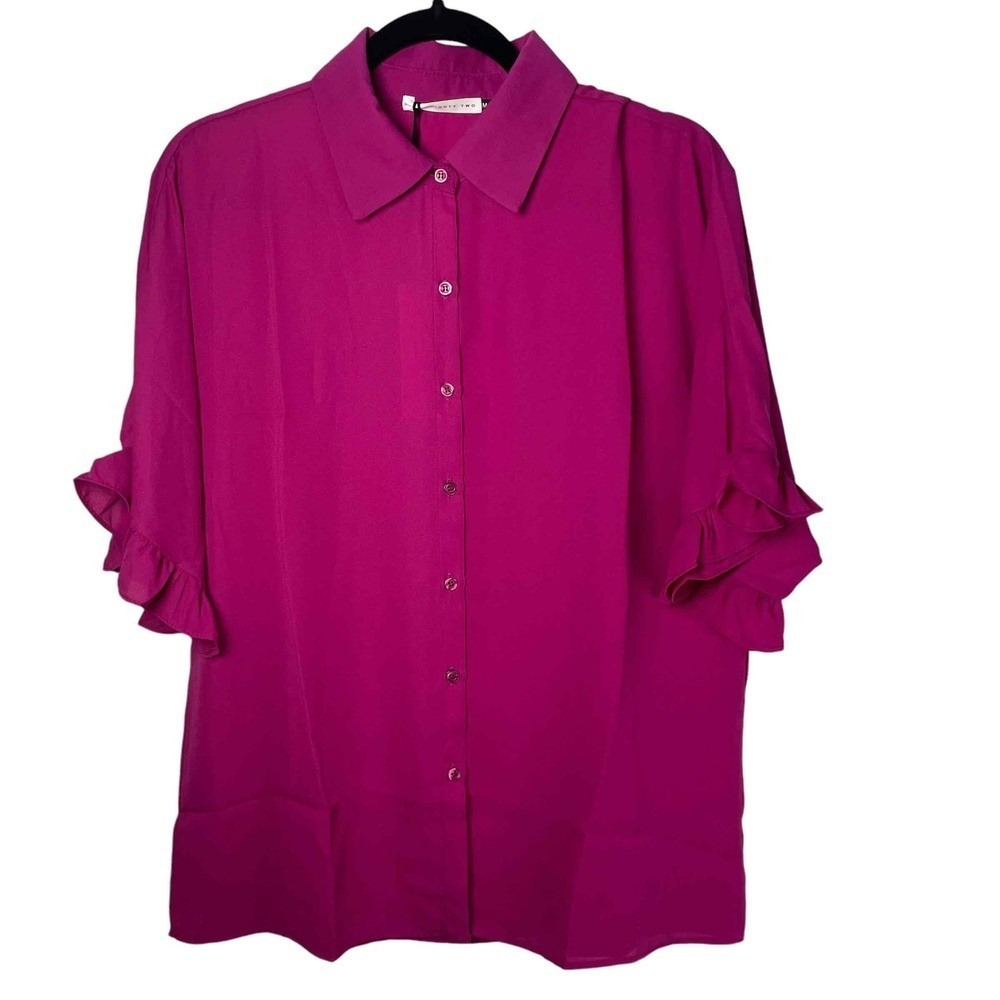 Revolve Three Eighty Two Fuchsia Flutter Sleeve Button Blouse Med Feminine Chic